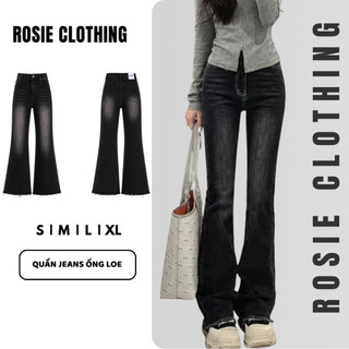 Quần Dài Jeans Nữ Rách Gấu Bass Ống Loe Lưng Cao Wash Bụi Co Giãn 4 Chiều Denim Bò Jean WQJ035