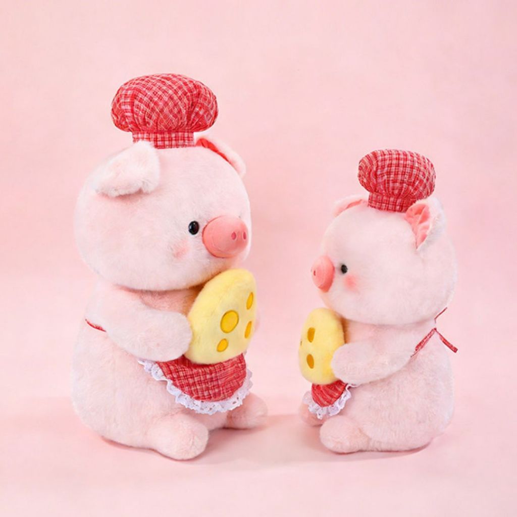 Gấu Bông Heo Đầu Bếp Ôm Phô Mai Dễ Thương, Heo Lợn Hồng Nhồi Bông Lông Tơ Mềm Mại Quà Tặng Đáng Yêu Cho Bé