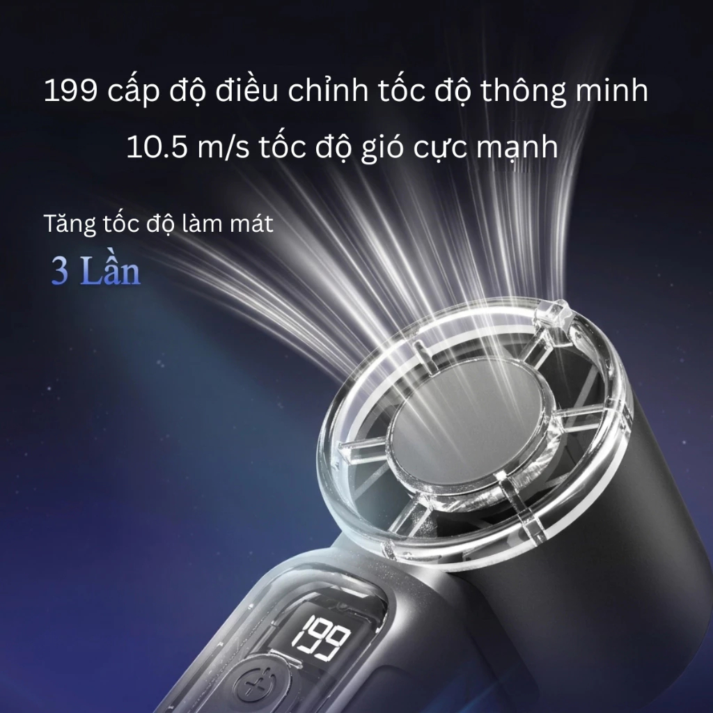 Quạt cầm tay mini, gió siêu mạnh, nhiều cấp độ gió, tích hợp đèn led chiếu sáng