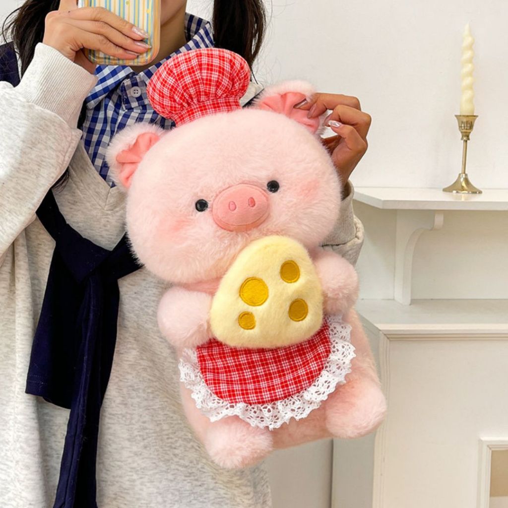 Gấu Bông Heo Đầu Bếp Ôm Phô Mai Dễ Thương, Heo Lợn Hồng Nhồi Bông Lông Tơ Mềm Mại Quà Tặng Đáng Yêu Cho Bé