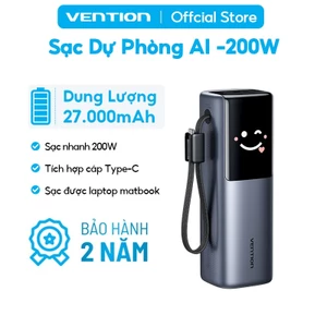 Sạc Dự Phòng 27.000mAh 200W Sạc Thần Tốc, Dây Type-C 240W Tích Hợp, Màn Hình Kỹ Thuật Số TFT AI Mặt Cười, 2 Cổng USB-A/C