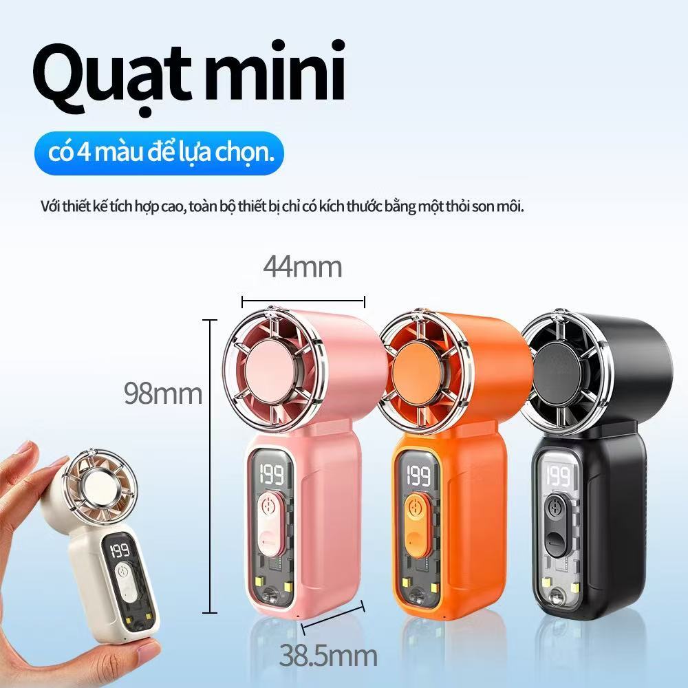 Quạt cầm tay mini, gió siêu mạnh, nhiều cấp độ gió, tích hợp đèn led chiếu sáng