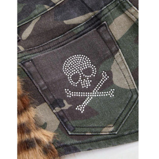Quần short denim cạp siêu thấp viền lông hoạ tiết camo ( Hàng oder vui lòng không huỷ giúp e)