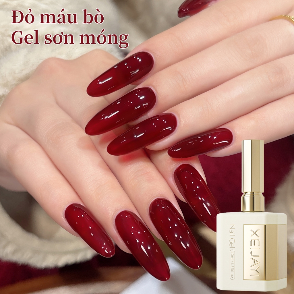XEIJAYI 40ml - Sơn móng tay dạng gel màu đỏ trong suốt mới, độ bóng lâu trôi, dung tích lớn.