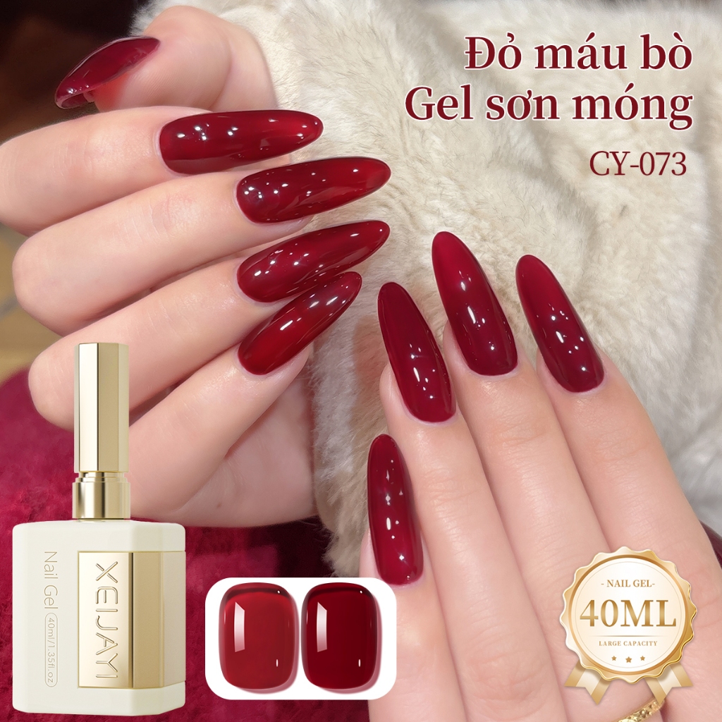 XEIJAYI 40ml - Sơn móng tay dạng gel màu đỏ trong suốt mới, độ bóng lâu trôi, dung tích lớn.