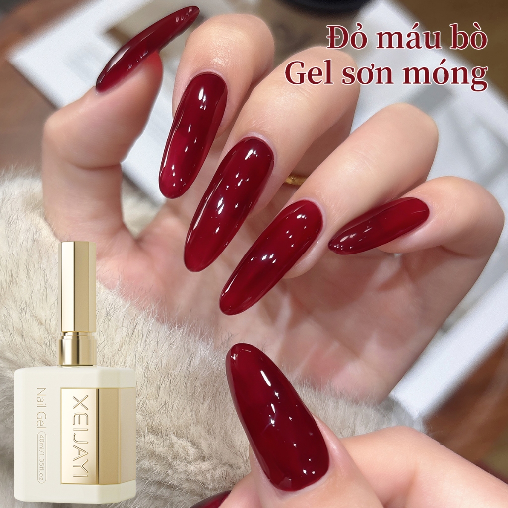 XEIJAYI 40ml - Sơn móng tay dạng gel màu đỏ trong suốt mới, độ bóng lâu trôi, dung tích lớn.