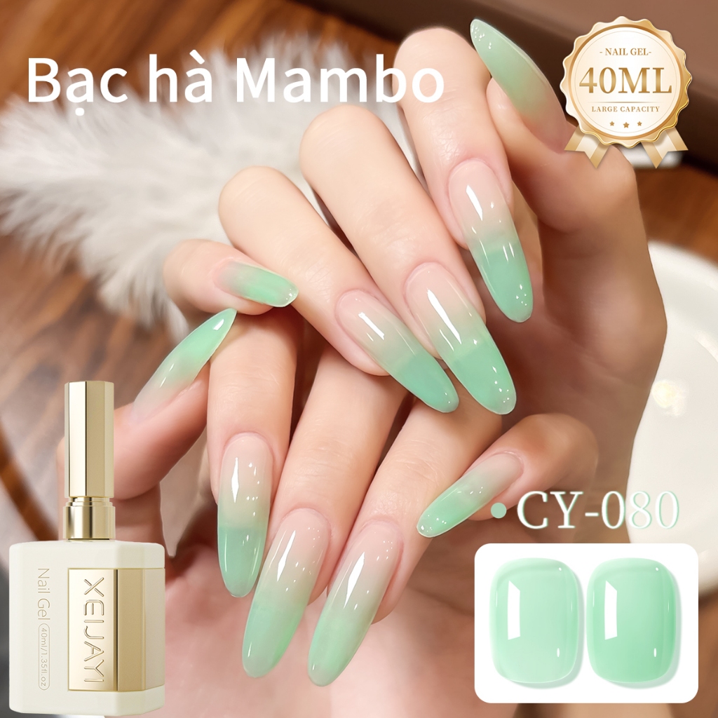 XEIJAYI 40ml - Sơn móng tay dạng gel màu xanh bạc hà nhạt, bền màu và thích hợp sử dụng tại salon.