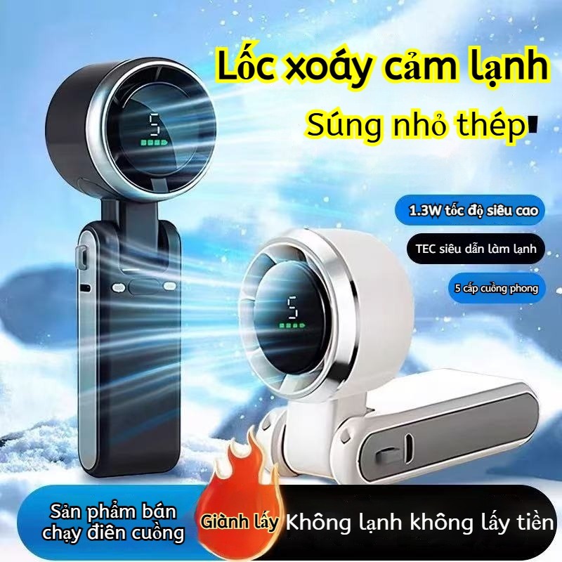 Quạt Làm Lạnh Tích Điện | Cầm Tay Mini, 5 Tốc Độ | Hiển Thị Số, Nhỏ Gọn Tiện Mang