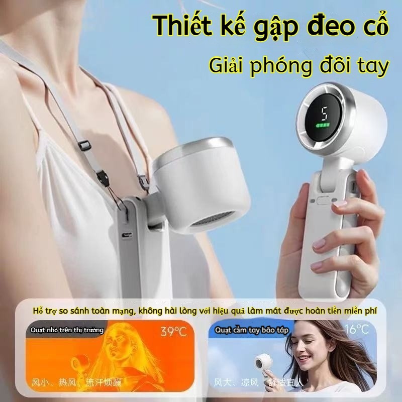 Quạt Làm Lạnh Tích Điện | Cầm Tay Mini, 5 Tốc Độ | Hiển Thị Số, Nhỏ Gọn Tiện Mang