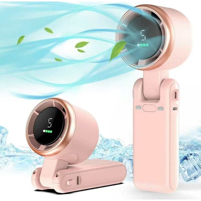 Quạt Làm Lạnh Tích Điện | Cầm Tay Mini, 5 Tốc Độ | Hiển Thị Số, Nhỏ Gọn Tiện Mang