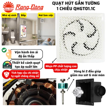 (Mới 2026) Quạt hút âm trần gắn tường Nhựa PP, Cầu chì nhiệt Rạng Đông QHGT01.1C 22W, 28W, 33W