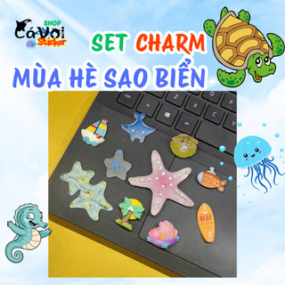 Set charm đại dương mùa hè sao biển lấp lánh thuyền buồm cây dừa vỏ sò trang trí gắn dép phụ kiện resin mini dễ thương