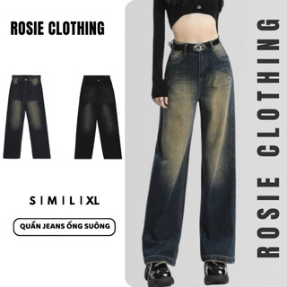 Quần Dài Jeans Nữ Ống Rộng Lưng Cao Wash Bụi Phong Cách Retro Ulzzang Hàn Quốc Denim Bò Jean WQJ042