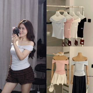 𝐏𝐡𝐢𝐞𝐧 𝐖𝐆𝐖𝐄 | (Sẵn Xanh S, Hồng M, Đen M) w9182 Áo Thun Trễ Vai Hình Nơ Ôm Vừa Vặn