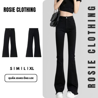 Quần Dài Jeans Nữ Rách Gấu Bass Ống Loe Lưng Cao Trơn Basic Co Giãn 4 Chiều Denim Bò Jean WQJ043