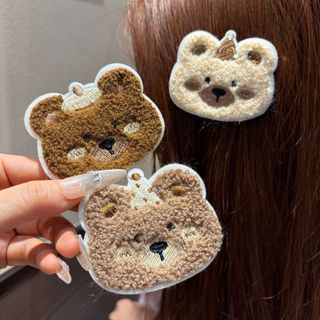 MEOWU Miếng Dán Tóc Mái Gấu Thêu Lông Xù Siêu Đáng Yêu