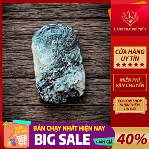 Long bài (龙牌) Phỉ Thúy Gà Đen phối Lão Lam Thủy điêu khắc thủ công - Dây chuyền đá phong thủy