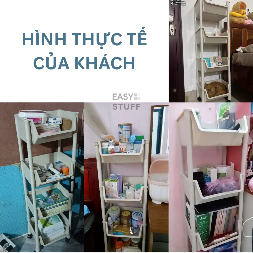 Kệ xe đẩy 2 3 4 5 tầng nhựa spa để sách vở, chai lọ, dụng cụ vệ sinh đa dụng tiện lợi Easy Stuff