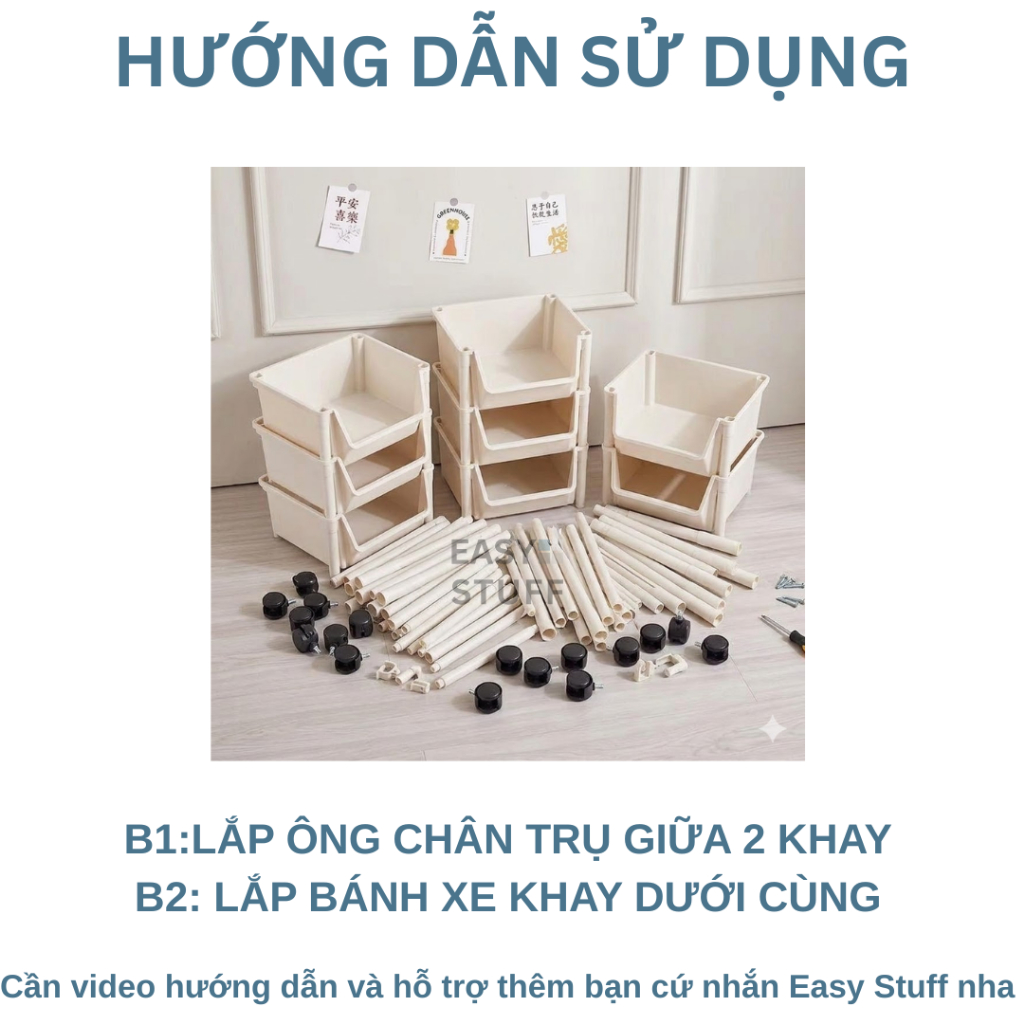 Kệ xe đẩy 2 3 4 5 tầng nhựa spa để sách vở, chai lọ, dụng cụ vệ sinh đa dụng tiện lợi Easy Stuff