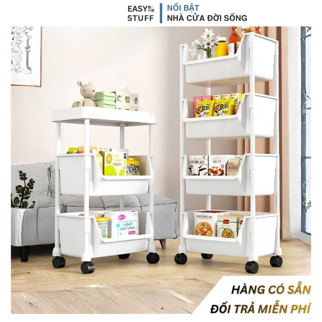 Kệ xe đẩy 2 3 4 5 tầng nhựa spa để sách vở, chai lọ, dụng cụ vệ sinh đa dụng tiện lợi Easy Stuff