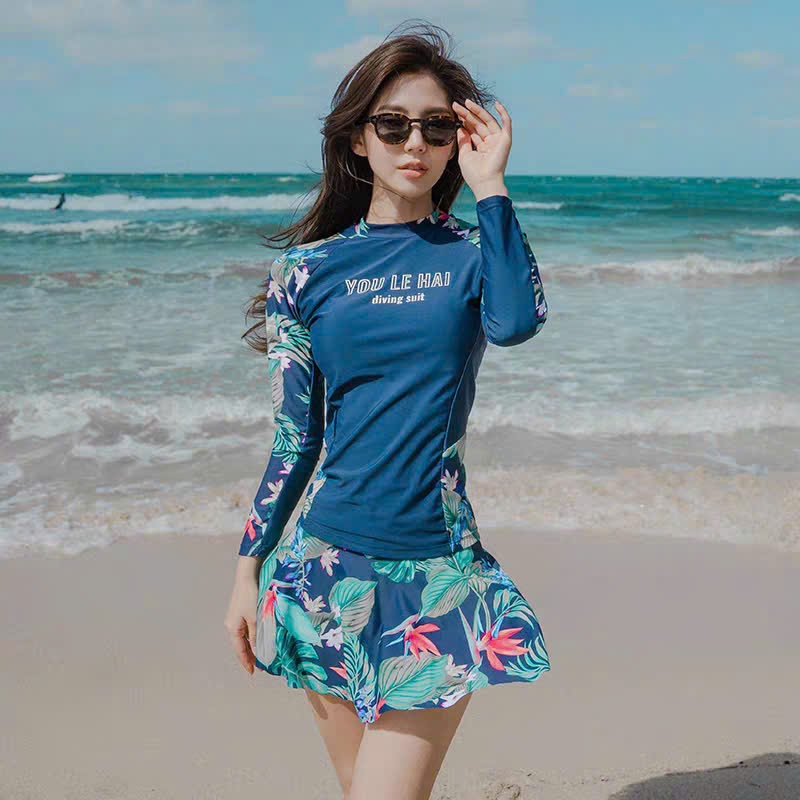 Đồ bơi 2 mảnh, Bộ bơi nữ cao cấp nhiều họa tiết, năng động kín đáo váy bên trong có quần 35-65kg