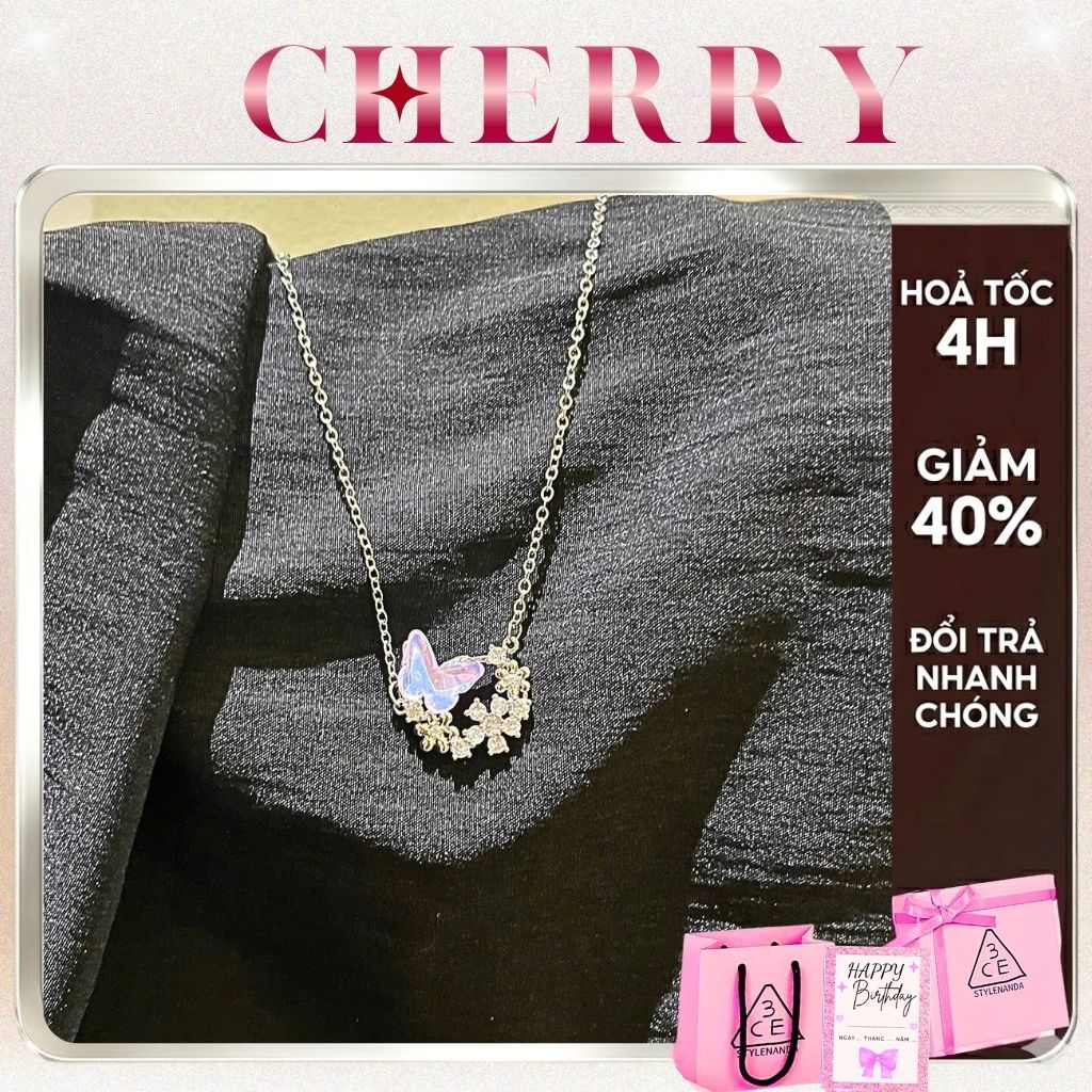 [KHÔNG ĐEN GỈ] Bộ Dây chuyền nữ hồ điệp CHERRY JEWELRY nhiều màu phụ kiện bạc trang sức thời trang