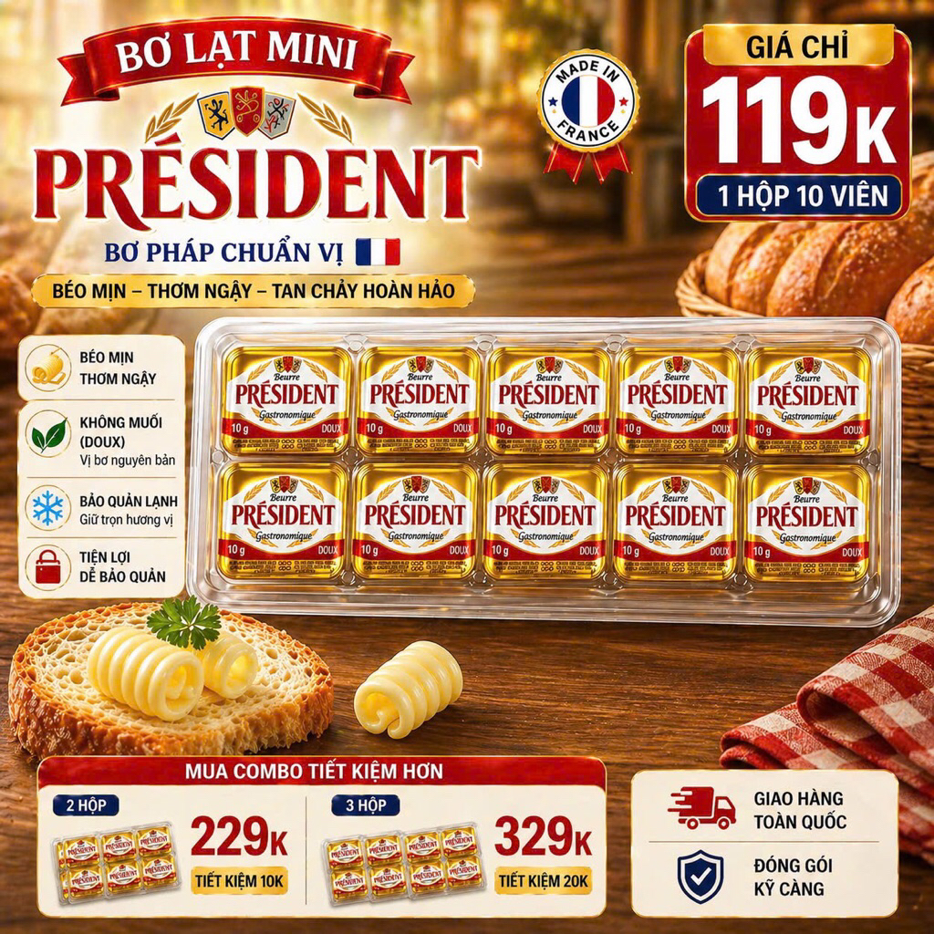 BƠ LẠT MINI PRÉSIDENT –10G x 10 VIÊN – TIỆN LỢI MỖI LẦN DÙNG