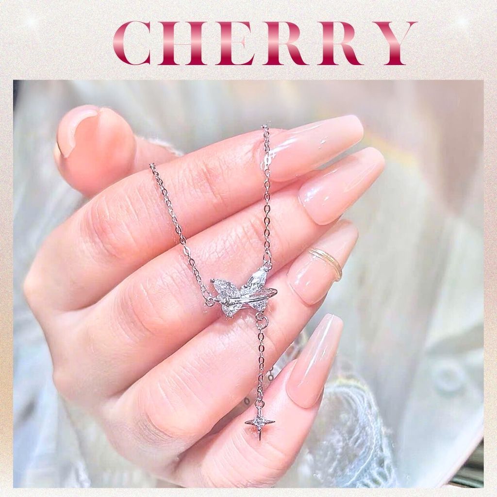[KHÔNG ĐEN GỈ] Dây chuyền nữ Titan đính đá  Butterfly sợi mảnh phụ kiện trang sức thời trang CHERRY