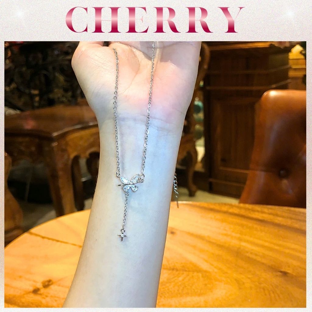 [KHÔNG ĐEN GỈ] Dây chuyền nữ Titan đính đá  Butterfly sợi mảnh phụ kiện trang sức thời trang CHERRY