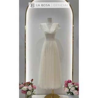 Đầm Ren Dáng Dài Tiểu Thư La Rosa Đầm Dự Tiệc Cổ V Tay Ngắn Chiết Eo Tôn Dáng T493