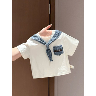 Set bộ áo cổ thuỷ thủ mix quần short kẻ caro mùa hè cho bé trai