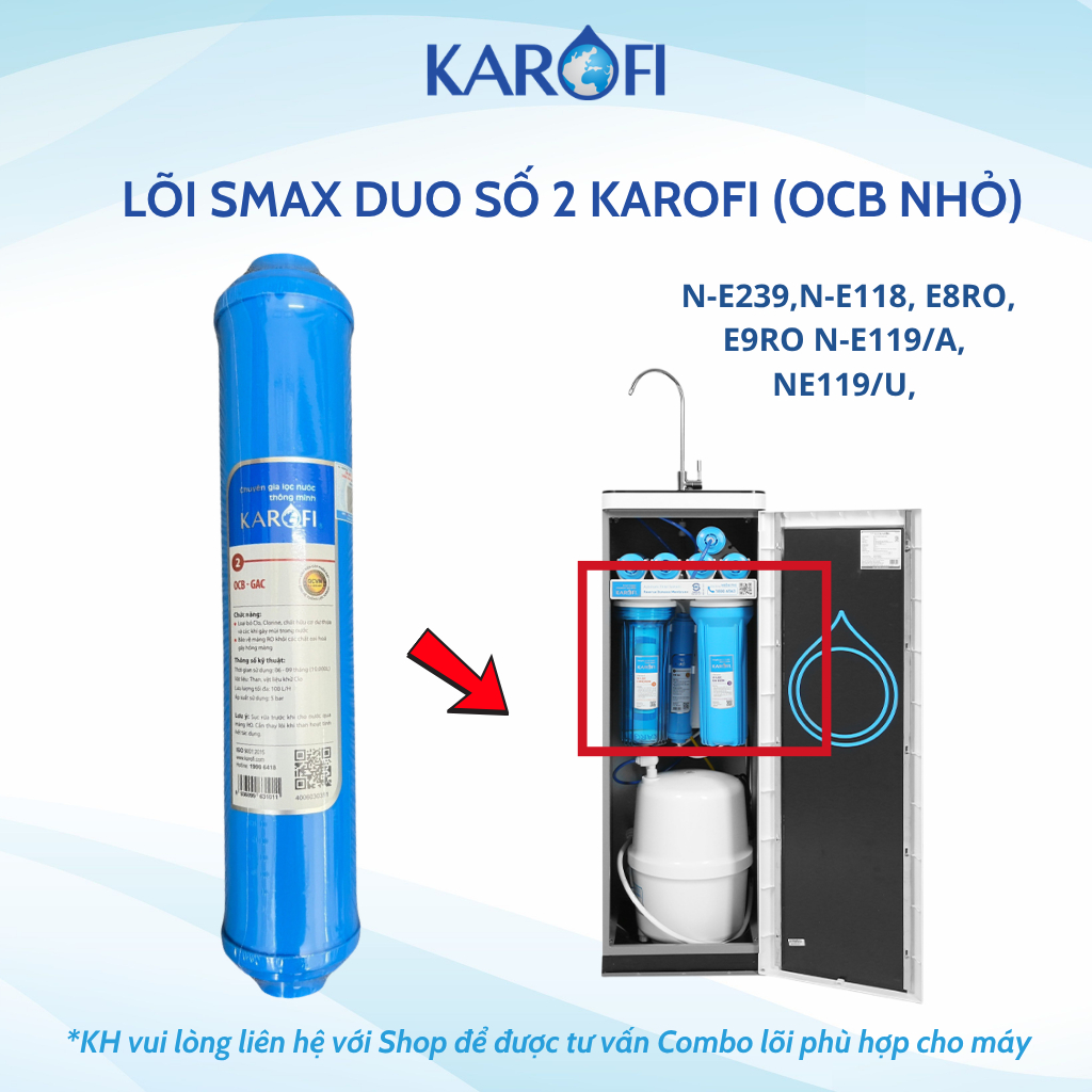Lõi Lọc Nước Smax Duo Số 2 KAROFI OCB Nhỏ Than Hoạt Tính Dòng Cắm Nhanh - Hàng Chính Hãng