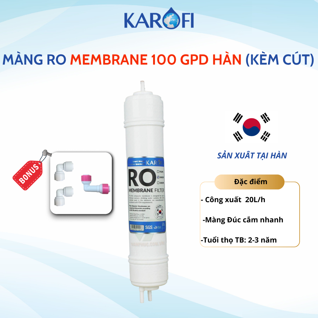 Màng lọc RO 100GPD Hàn Quốc Karofi - Lõi số 4 Karofi công suất 20l/h cắm nhanh đúc nguyên khối - Hàng chính hãng