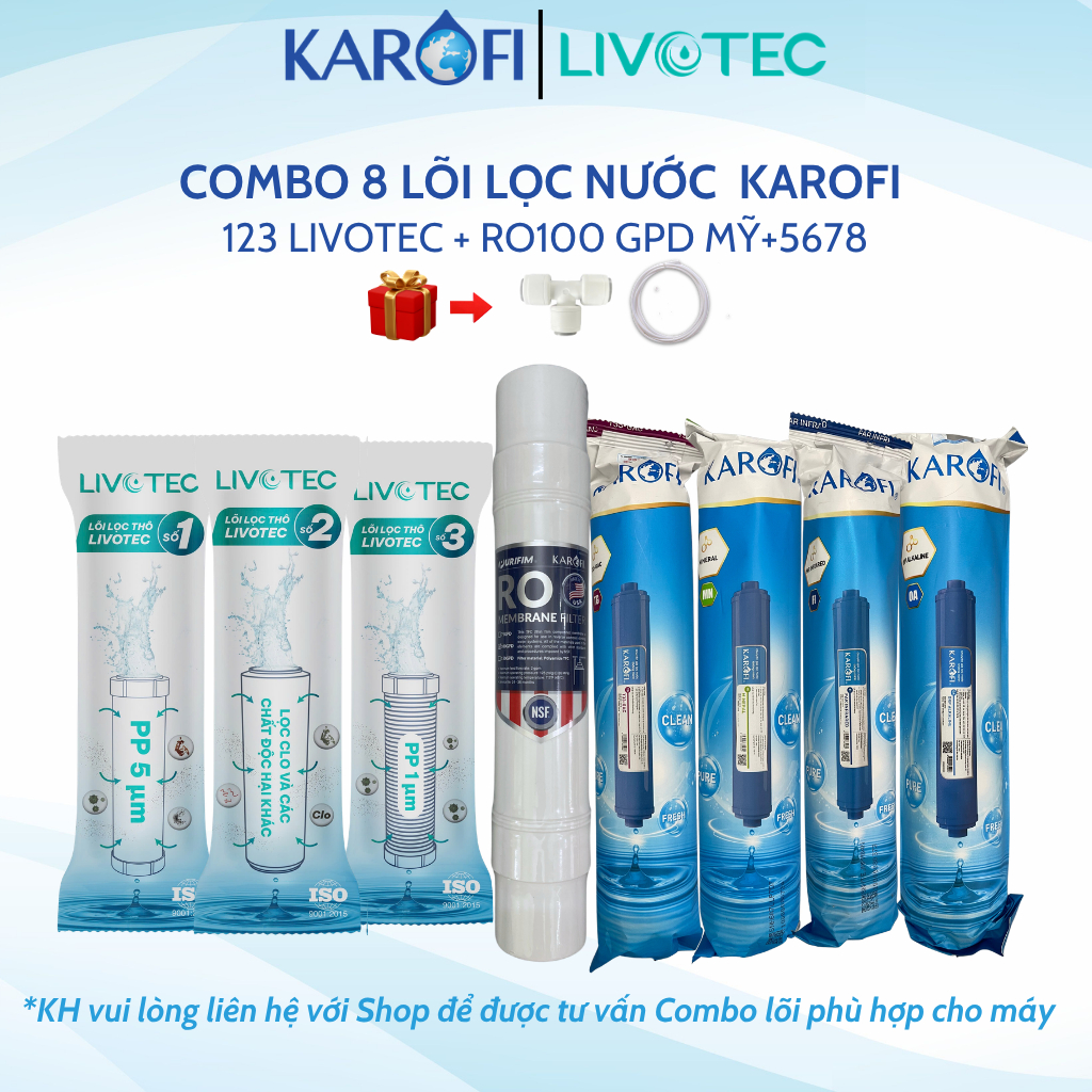 Bộ 8 lõi lọc nước Karofi chính hãng gồm 123 Smax Pro, RO đúc Mỹ và lõi chức năng 5678