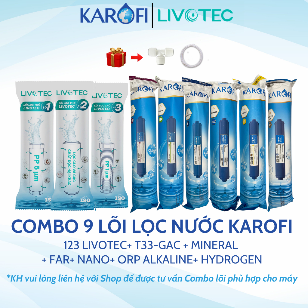 Combo 10 lõi lọc Karofi lắp được cho các dòng máy RO (123, RO 50GPD, T33, Mineral, Far, Nano, Orp, Hydrogen)