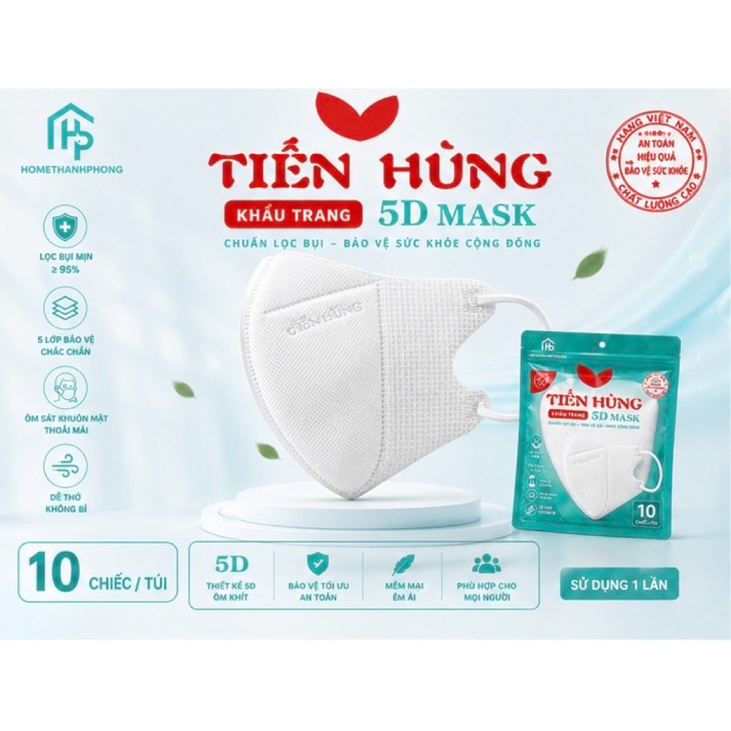 Thùng 500 Cái Khẩu Trang 5D Tiến Hùng Cao Cấp | Form Hàn Quốc | Thoáng Khí Không Bí | Mask 5D Ôm Mặt