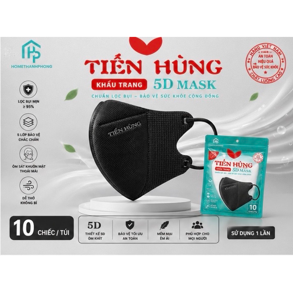50 Cái Khẩu Trang 5D Tiến Hùng Cao Cấp | Form Hàn Quốc | Thoáng Khí Không Bí | Mask 5D Ôm Mặt