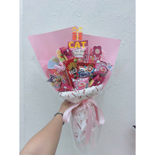 Bó quà snack màu hồng siêu xinh 🎀 | Quà tặng bạn gái, sinh nhật, tốt nghiệp| Bó hoa bánh kẹo mix đồ dùng học tập