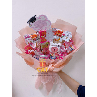 Bó quà snack màu hồng siêu xinh 🎀 | Quà tặng bạn gái, sinh nhật, tốt nghiệp| Bó hoa bánh kẹo mix đồ dùng học tập