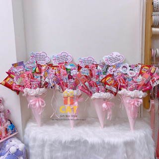 Bó quà snack màu hồng siêu xinh 🎀 | Quà tặng bạn gái, sinh nhật, tốt nghiệp| Bó hoa bánh kẹo mix đồ dùng học tập