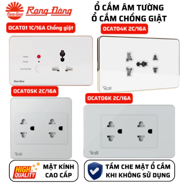 Ổ cắm âm tường mặt kính cao cấp, ổ cắm chống giật Tự động ngắt khi điện giật Rạng Đông