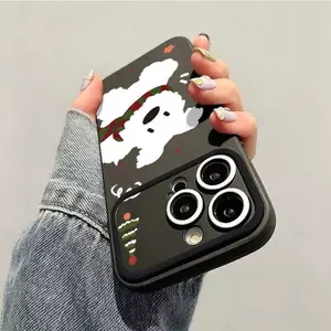 Khăn quàng đơn giản Puppy cho iPhone 17 trường hợp iPhone 16promax Dễ thương 15 Cửa sổ lớn 14/13/12 Hàng ngày