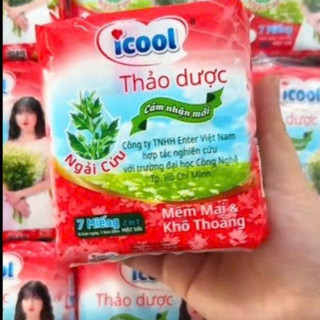 Băng vê sinh ICOOL Thảo Đỏ Dược Ngải Cứu 7 miếng BVS mặt Vải Caro 3D Mềm êm Có Cánh Không Mát KhửMùi