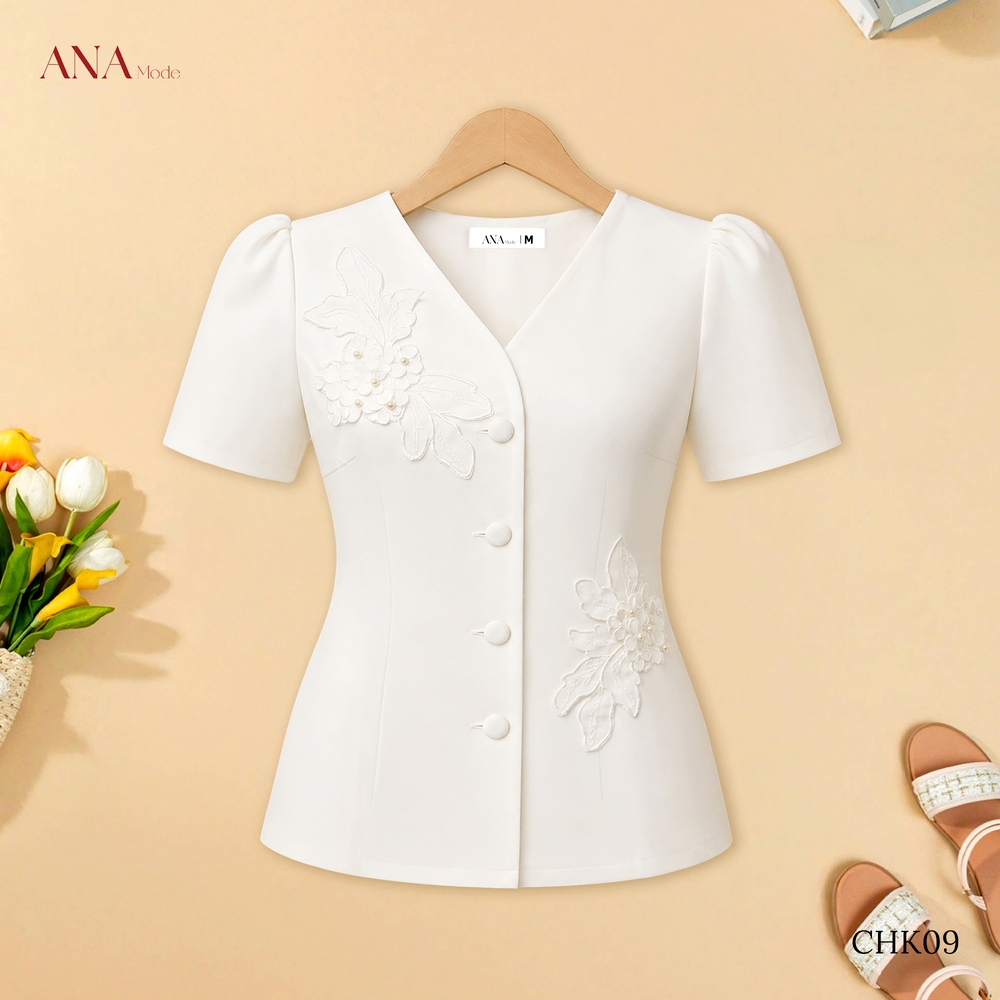 Áo Kiểu Kết Hoa Trung Niên ANA Mode Chất Liệu Kaki Ruby Thanh Lịch Đi Tiệc Quà Tặng Mẹ AK25CHK09