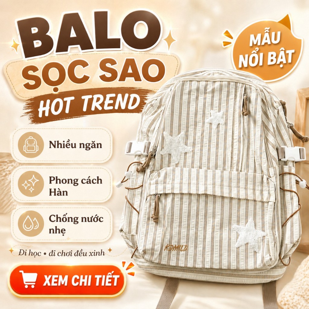 Balo đi học  nhiều ngăn vải sọc cho học sinh ,sinh viên phong cách thời trang Ulzzang B885 gagastore