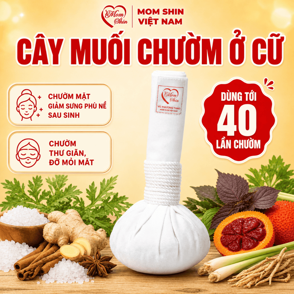 Cây muối chườm mắt thảo dược sau sinh MOM SHIN, chườm nóng mắt mũi mặt, hơ muối giảm sưng phù nề mắt