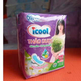 Băng Vệ Sinh ICOOL Tím Thảo Dược 12 miếng kết hợp 3 in 1 BVS Mặt Vải Mềm, Không Mát, Có Cánh Khử Mùi