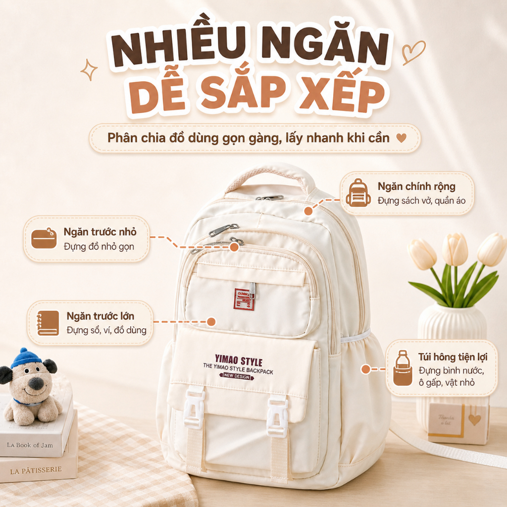 Balo đi học nam nữ năng động unisex dành cho học sinh, sinh viên YIMAO STYLE B648
