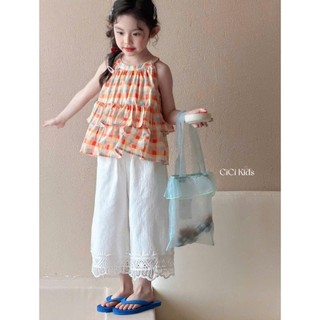 [B&G] Sét bộ mùa hè áo kẻ 2 dây kèm quần suông trắng nhẹ nhàng tiểu thư cho bé gái từ 10-45kg