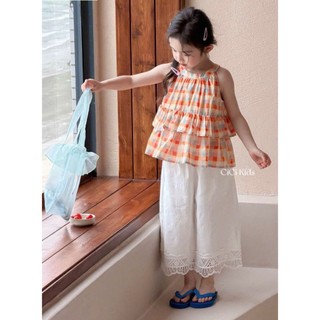 [B&G] Sét bộ mùa hè áo kẻ 2 dây kèm quần suông trắng nhẹ nhàng tiểu thư cho bé gái từ 10-45kg